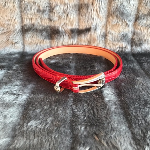 Brighton Accessories - Brighton Crocodile Embossed Red Leather Thin Belt
